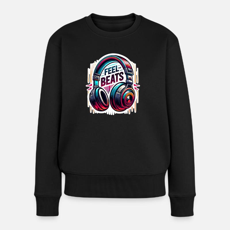 Feel the Beats - Kopfhörer Illustration - Frauen Premium Bio Pullover - Schwarz