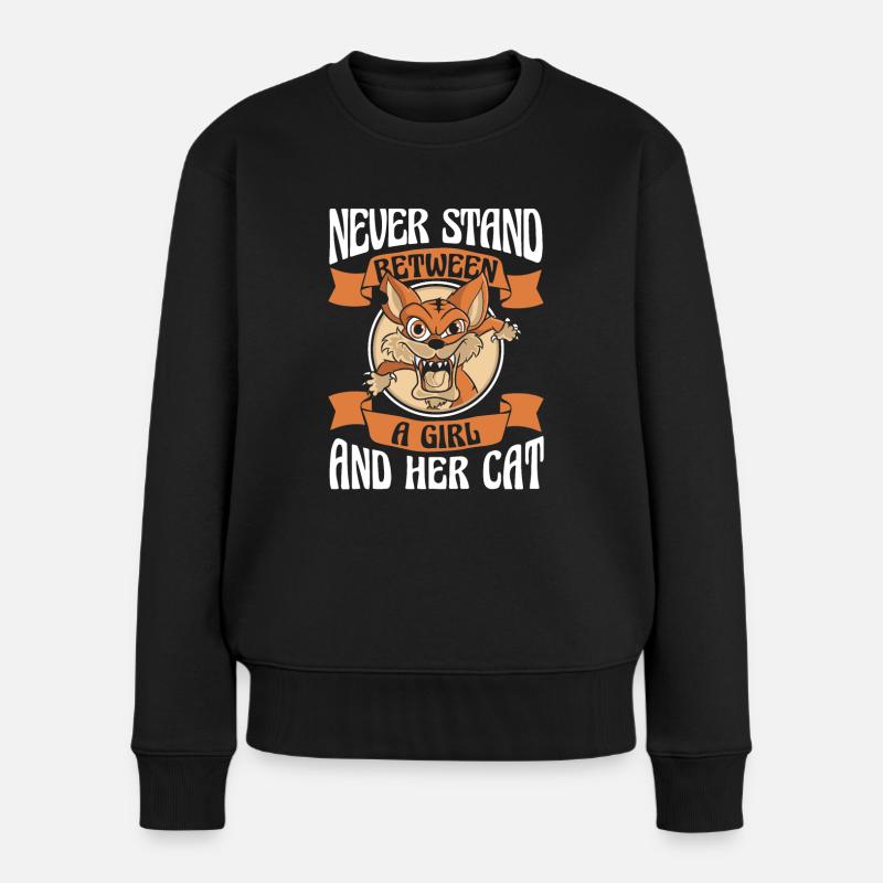 Between A Girl And Her Cat Hauskatze Miezekatze - Frauen Premium Bio Pullover - Schwarz