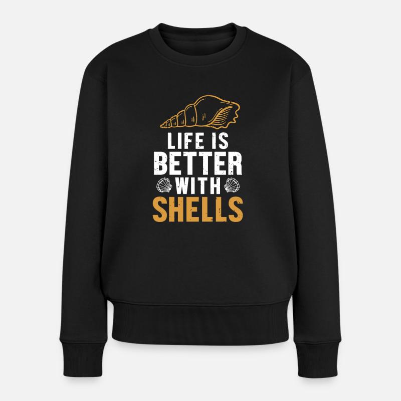 Das Leben ist besser mit Muscheln Shell Hunter Seashell - Frauen Premium Bio Pullover - Schwarz