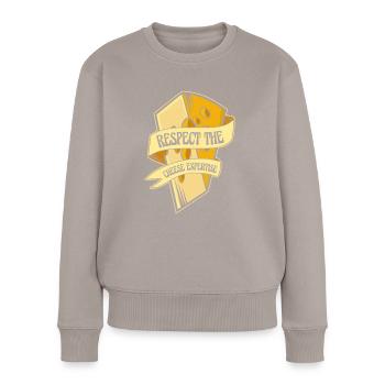 Respektieren Sie die Käsekompetenz Käsehändler Hersteller - Frauen Premium Bio Pullover - Taupe - Vorne - Julia (174cm)