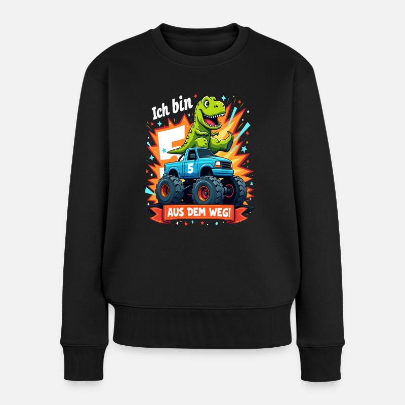Dinosaurier 5. Geburtstag Monstertruck - Frauen Premium Bio Pullover - Schwarz