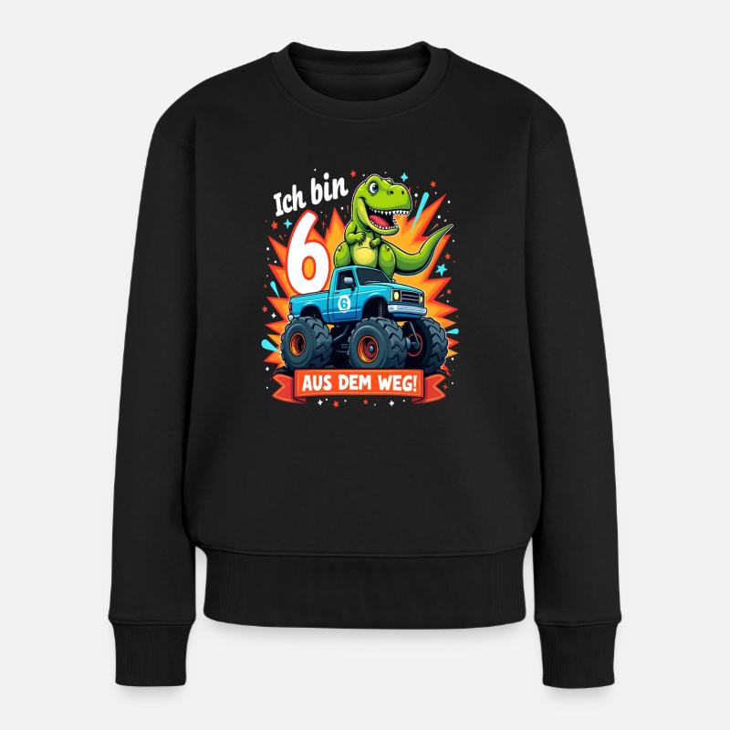 Dinosaurier 6. Geburtstag Monstertruck - Frauen Premium Bio Pullover - Schwarz