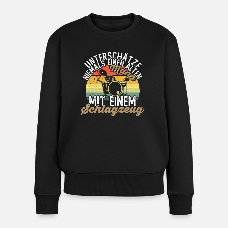 Unterschätze niemals einen alten Mann - Schlagzeug - Frauen Premium Bio Pullover - Schwarz