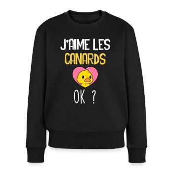 j'aime les Canards Ok ? - Pull Premium bio Femme - noir - Devant - Julia (174cm)