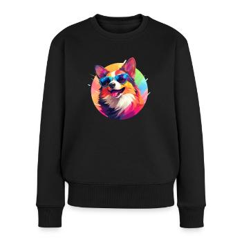 Corgi coloré avec des lunettes de soleil - Pull Premium bio Femme - noir - Devant - Julia (174cm)