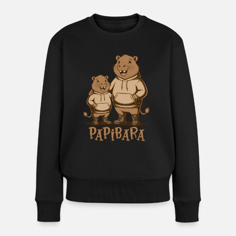 Papibara Papi Capybara Vater Lustig Papa Vatertag - Frauen Premium Bio Pullover - Schwarz