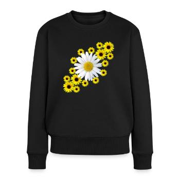 Margerite mit Sonnenblumen Blumenmuster Blüte - Frauen Premium Bio Pullover - Schwarz - Vorne - Julia (174cm)