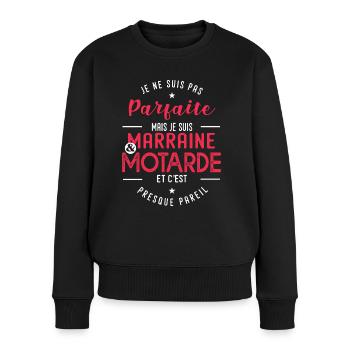 marraine motarde cadeau humour tatie tata moto - Pull Premium bio Femme - noir - Devant - Julia (174cm)