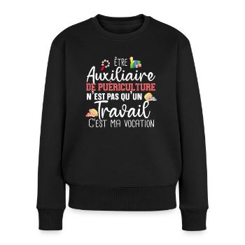 Auxiliaire de puériculture Puéricultrice Métier - Pull Premium bio Femme - noir - Devant - Julia (174cm)