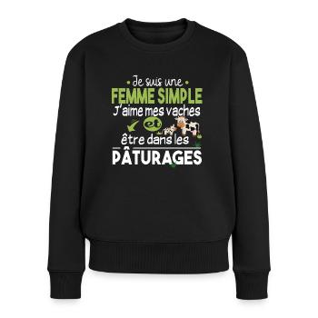 Vache Veau Animal Cadeau Femme Pâturage Fermière - Pull Premium bio Femme - noir - Devant - Julia (174cm)