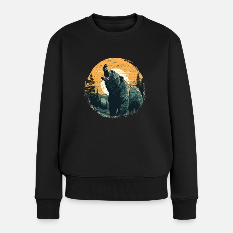 Grizzly dans un style rétro coucher de soleil - Pull Premium bio Femme - noir