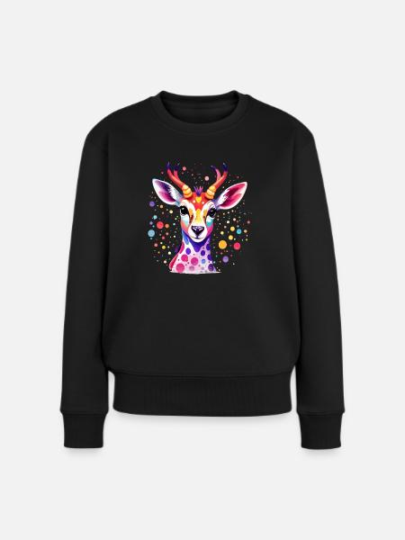 Süsses buntes Reh - Frauen Premium Bio Pullover - Schwarz