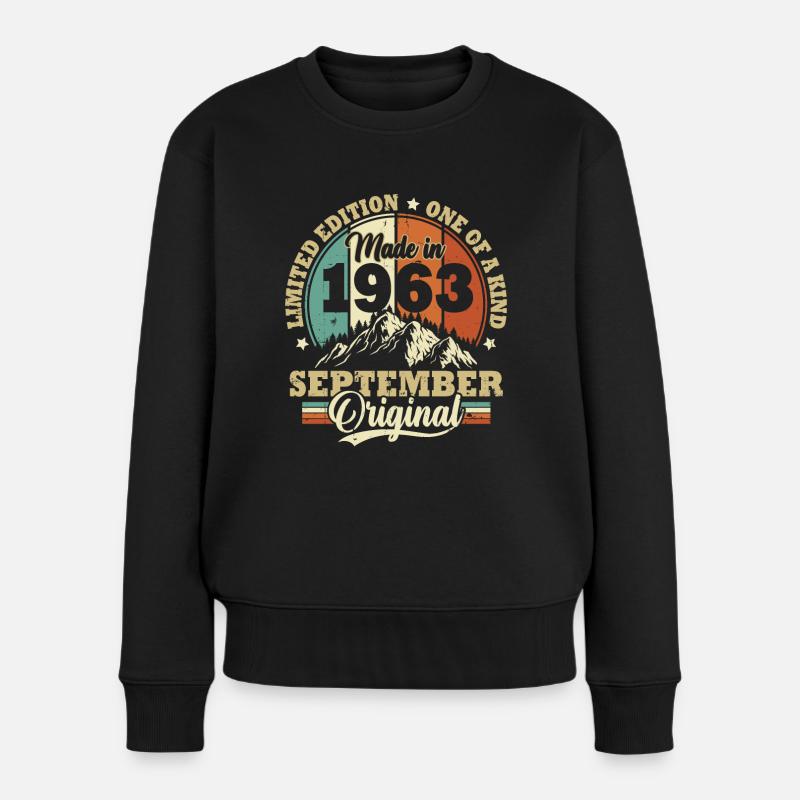 Cadeau Anniversaire Rétro Vintage 1963 Septembre - Pull Premium bio Femme - noir