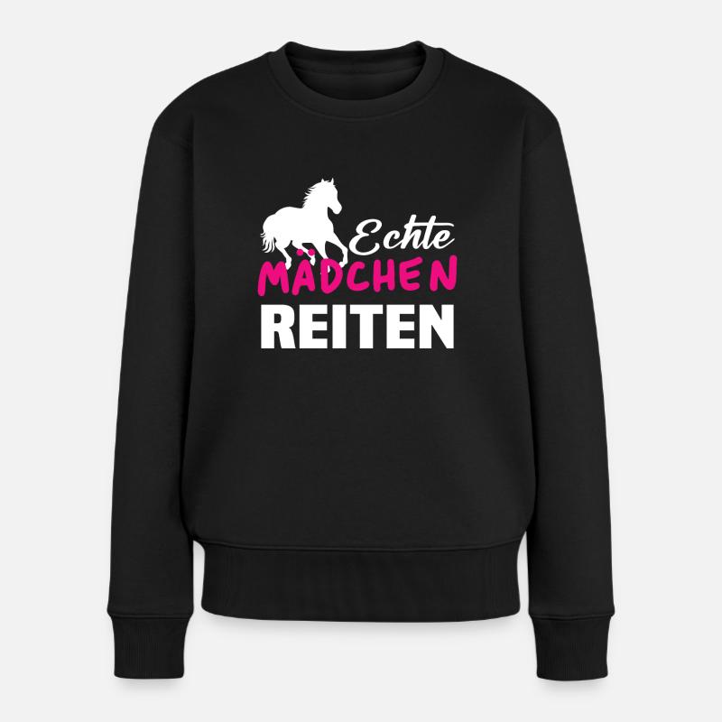 Echte mädchen reiten - Frauen Premium Bio Pullover - Schwarz