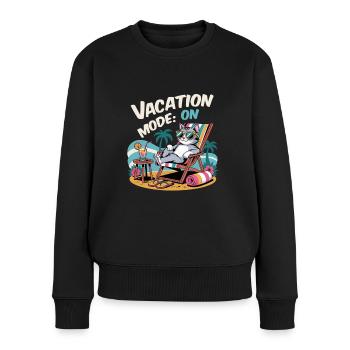 Vacation Mode. Beach Katze in Urlaubslaune - Frauen Premium Bio Pullover - Schwarz - Vorne - Julia (174cm)
