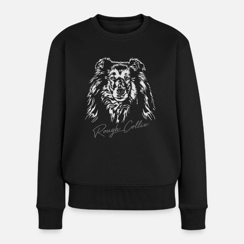 ROUGH COLLIE Hundeportrait Langhaar Wilsigns - Frauen Premium Bio Pullover - Schwarz