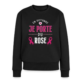 En octobre je porte du rose cadeau octobre rose - Pull Premium bio Femme - noir - Devant - Julia (174cm)