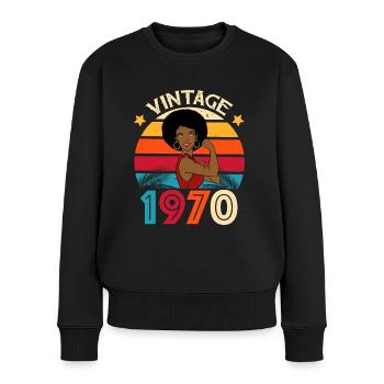 Vintage Afro Caribbean 1970 Jubiläum - Frauen Premium Bio Pullover - Schwarz - Vorne - Julia (174cm)