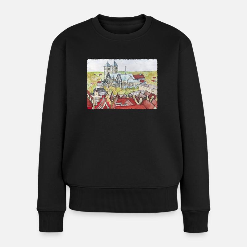 Münster von oben - Frauen Premium Bio Pullover - Schwarz