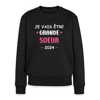 Je vais etre grande soeur 2024 - Pull Premium bio Femme - noir - Devant - Julia (174cm)