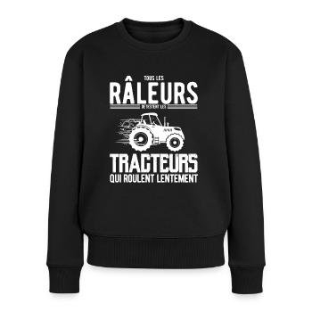tee shirt raleur déteste les tracteurs lents-bis - Pull Premium bio Femme - noir - Devant - Julia (174cm)