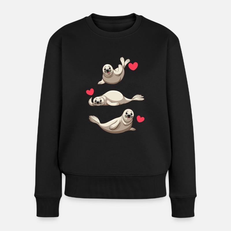 Déclaration d’amour Otarie Phoque Coeur Amour des animaux - Pull Premium bio Femme - noir