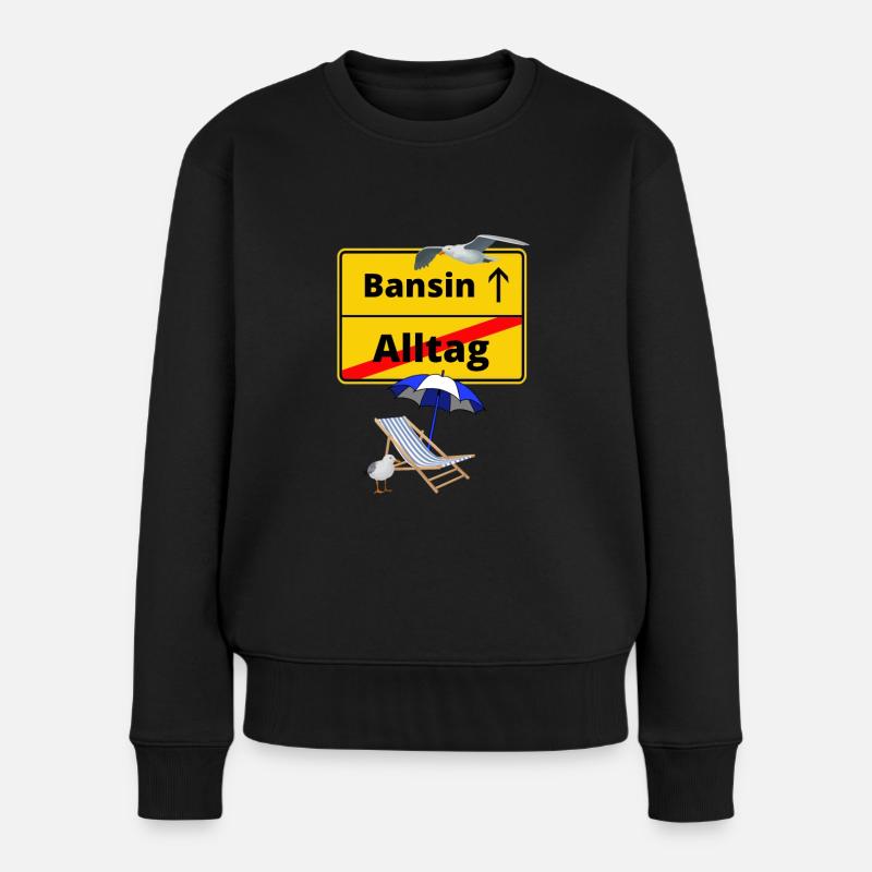 Bansin-Ortsschild Alltag Bansin -Ostsee - Frauen Premium Bio Pullover - Schwarz