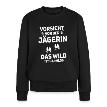 Jägerin jagen Jagd Spruch - Frauen Premium Bio Pullover - Schwarz - Vorne - Julia (174cm)