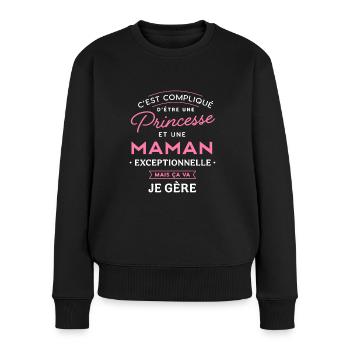 Princesse et maman exceptionnelle je gère humour - Pull Premium bio Femme - noir - Devant - Julia (174cm)