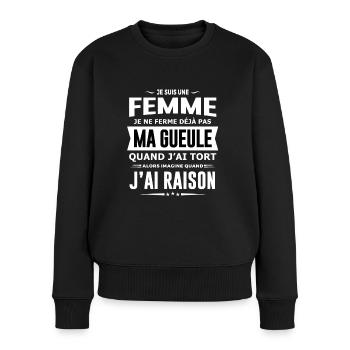 Femme je ferme pas ma gueule cadeau humour femme - Pull Premium bio Femme - noir - Devant - Julia (174cm)