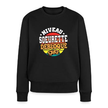 Niveau soeurette débloqué cadeau sœur humour - Pull Premium bio Femme - noir - Devant - Julia (174cm)