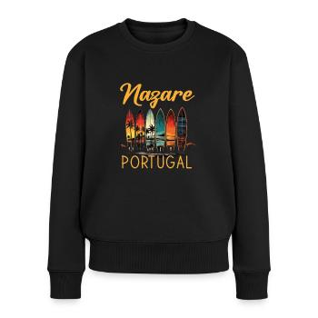Nazare, Portugal - Frauen Premium Bio Pullover - Schwarz - Vorne - Julia (174cm)
