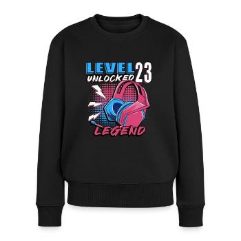 Level 23 freigeschaltet - Frauen Premium Bio Pullover - Schwarz - Vorne - Julia (174cm)