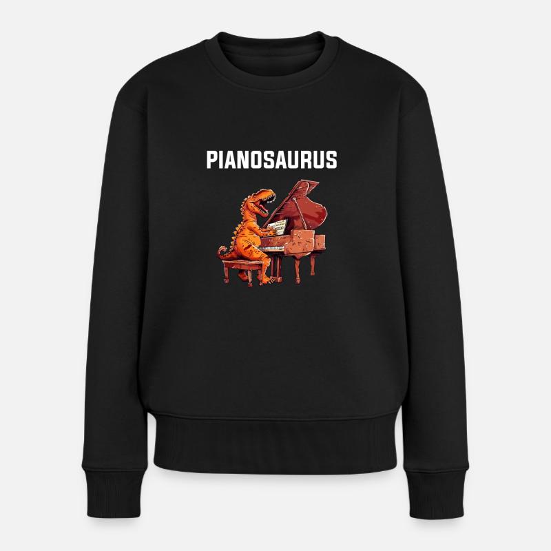 piano dinosaur instrument pianist piano - Frauen Premium Bio Pullover - Schwarz
