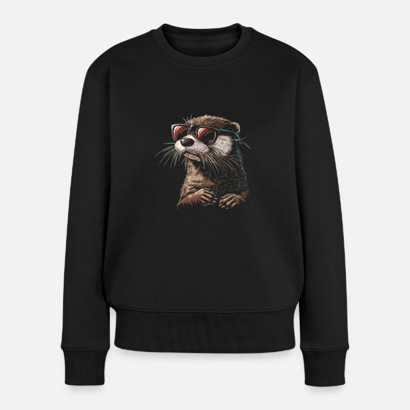 Otter glasses illustration - Frauen Premium Bio Pullover - Schwarz