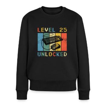 25.Geburtstag - 25 jahre level 25 freigeschaltet - Frauen Premium Bio Pullover - Schwarz - Vorne - Julia (174cm)