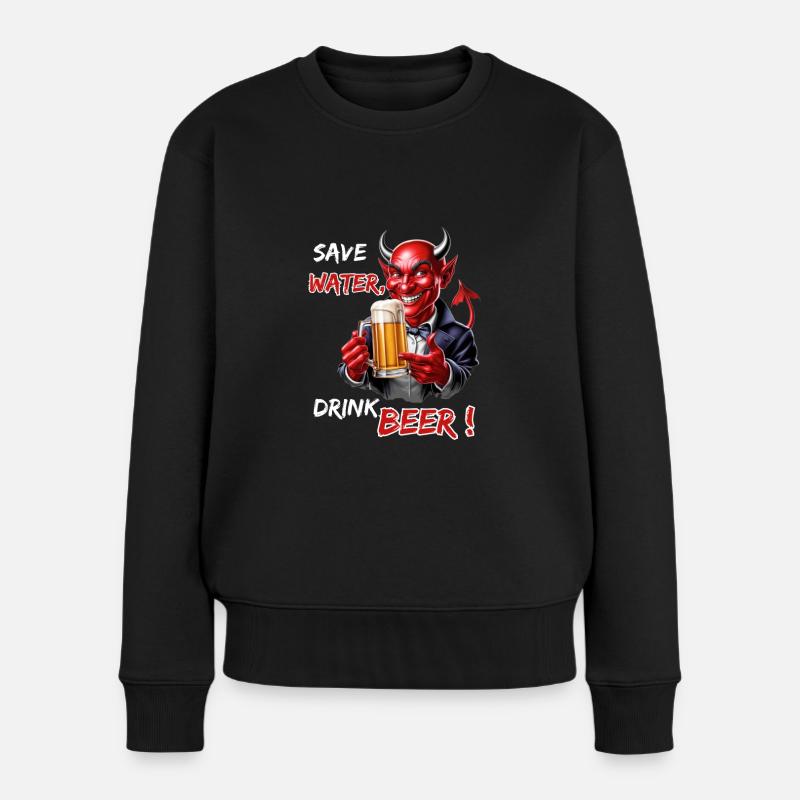Save Water, Drink Beer - Lustiger Party Teufel - Frauen Premium Bio Pullover - Schwarz