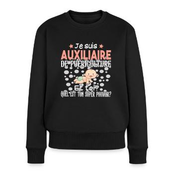 Auxiliaire Puériculture Puéricultrice Métier - Pull Premium bio Femme - noir - Devant - Julia (174cm)