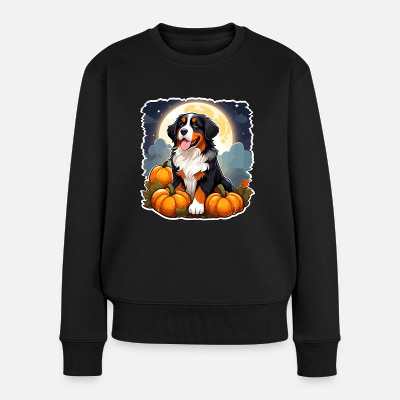 Bouvier bernois parmi les citrouilles à l’Halloween - Pull Premium bio Femme - noir