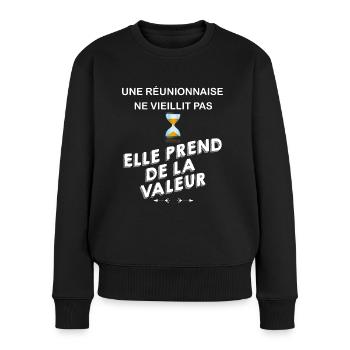 Réunionnaise Femme île La Réunion Citation Humour - Pull Premium bio Femme - noir - Devant - Julia (174cm)
