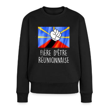 Fiere d'être réunionnaise Drapeau île La Réunion - Pull Premium bio Femme - noir - Devant - Julia (174cm)