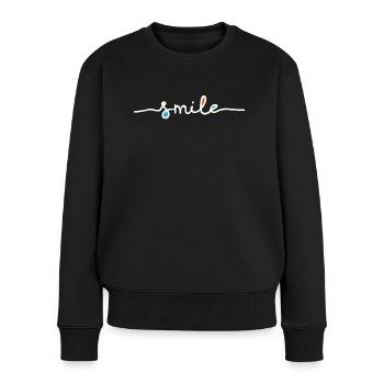Smile Schrift weiß - Frauen Premium Bio Pullover - Schwarz - Vorne - Julia (174cm)