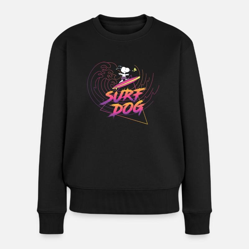 Peanuts Snoopy Urlaub Cool Surfen Strand - Frauen Premium Bio Pullover - Schwarz