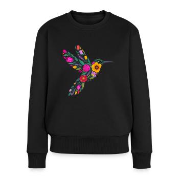 Graphisme Colibri Fleurs - Pull Premium bio Femme - noir - Devant - Julia (174cm)