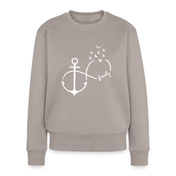 Unendlichkeit Familie fliegende Vögel Anker - Frauen Premium Bio Pullover - Taupe - Vorne - Julia (174cm)