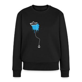 Papierschiff Meer Papierboot Papierschiffchen - Frauen Premium Bio Pullover - Schwarz - Vorne - Julia (174cm)