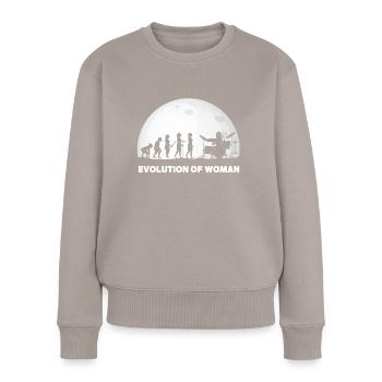 Schlagzeuger Evolution Drummer - Frauen Premium Bio Pullover - Taupe - Vorne - Julia (174cm)