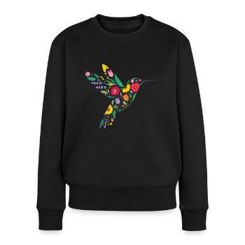 Graphisme Colibri Fleurs - Pull Premium bio Femme - noir - Devant - Julia (174cm)