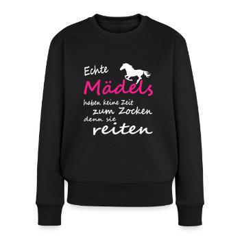 Reiten, Reiterin, Mädchen, Frauen, Pferde, Shirt - Frauen Premium Bio Pullover - Schwarz - Vorne - Julia (174cm)