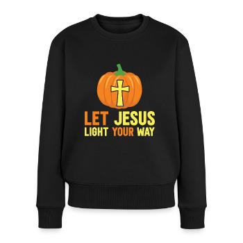Messages de la Bible Jésus Lumière du Monde - Pull Premium bio Femme - noir - Devant - Julia (174cm)
